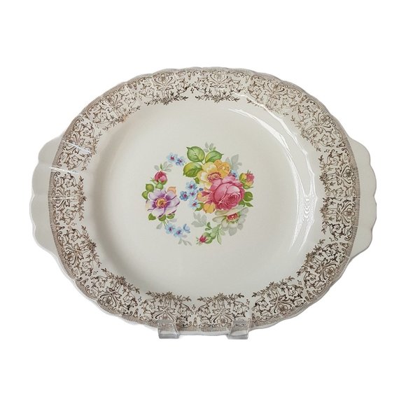 LIMOGES AMERICAN LAMARR KS542 Serving Platter 22K Gold Filigree Floral Center - Picture 1 of 8